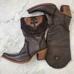 Corral smooth and suede leather embossed cross snake design cowboy boots
